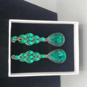 Emerald Green Rhinestone Drop Earrings